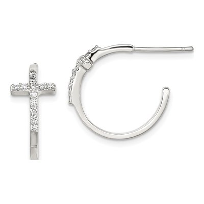 Sterling Silver 17mm CZ Cross Hoop Earrings