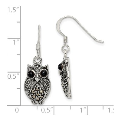 Sterling Silver Agate Owl Marcasite Dangle Earrings – view 5