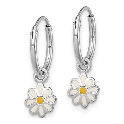 Sterling Silver 21mm Girls' Daisy Huggie Hoop Earrings – view 3