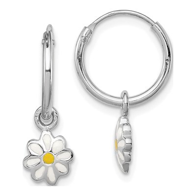 Sterling Silver 21mm Girls' Daisy Huggie Hoop Earrings