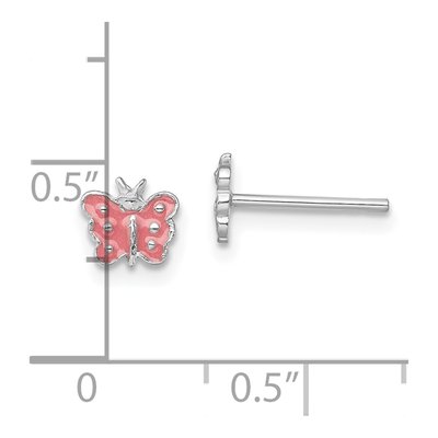 Sterling Silver Girls' Pink Enamel Butterfly Stud Earrings – view 5