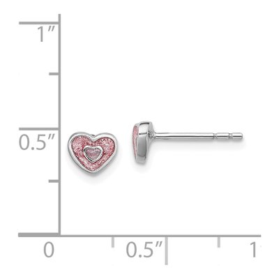 Sterling Silver Girls' Pink Glitter Enamel Heart Stud Earrings – view 5