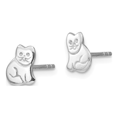 Sterling Silver Girls' Cat Stud Earrings – view 3
