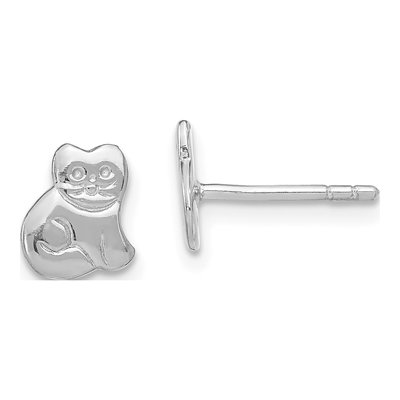 Sterling Silver Girls' Cat Stud Earrings