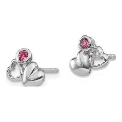 Sterling Silver Round Crystal Girls' Heart Stud Earrings – view 3