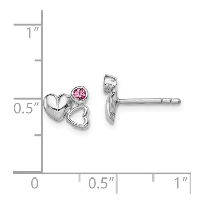 Sterling Silver Round Crystal Girls' Heart Stud Earrings – view 5