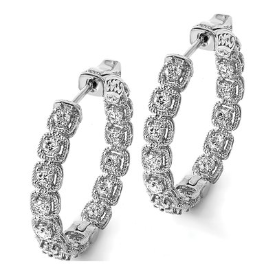 Sterling Silver 29mm CZ Inside-Out Hoop Earrings – view 6