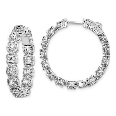 Sterling Silver 29mm CZ Inside-Out Hoop Earrings