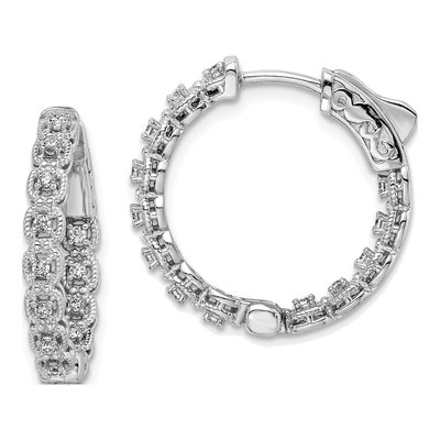 Sterling Silver 21mm CZ Inside-Out Hoop Earrings