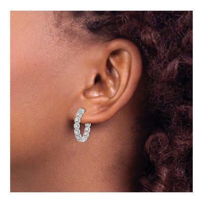 Sterling Silver 21mm CZ Inside-Out Hoop Earrings – view 4