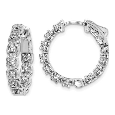 Sterling Silver 21mm CZ Inside-Out Hoop Earrings