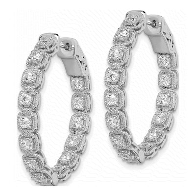 Sterling Silver 32mm CZ Inside-Out Hoop Earrings – view 3