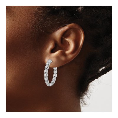 Sterling Silver 32mm CZ Inside-Out Hoop Earrings – view 4