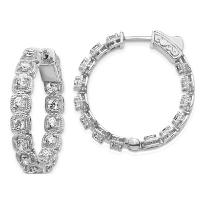 Sterling Silver 28mm CZ In-And-Out Hoop Earrings