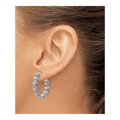 Sterling Silver 25mm CZ Inside-Out Oval Hoop Earrings – view 4