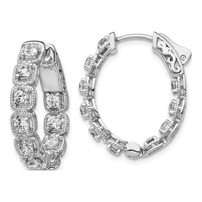 Sterling Silver 25mm CZ Inside-Out Oval Hoop Earrings