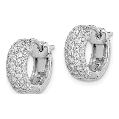 Sterling Silver 12mm CZ Pave Huggie Hoop Earrings – view 3