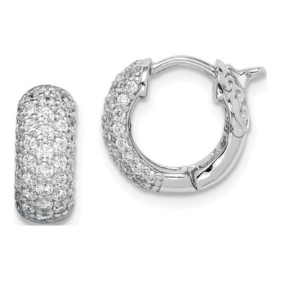 Sterling Silver 12mm CZ Pave Huggie Hoop Earrings