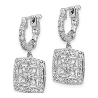 Sterling Silver CZ Square Dangle Earrings – view 3