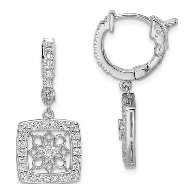 Sterling Silver CZ Square Dangle Earrings