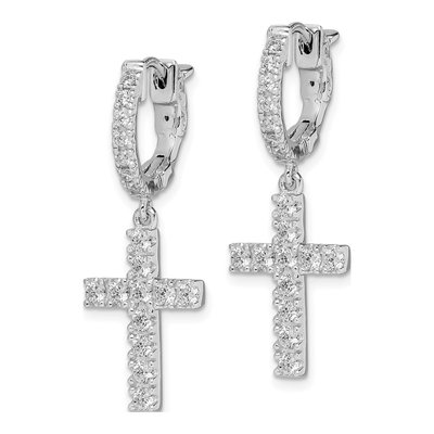 Sterling Silver CZ Cross Dangle Earrings – view 3