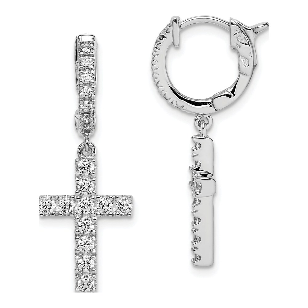 Sterling Silver CZ Cross Dangle Earrings