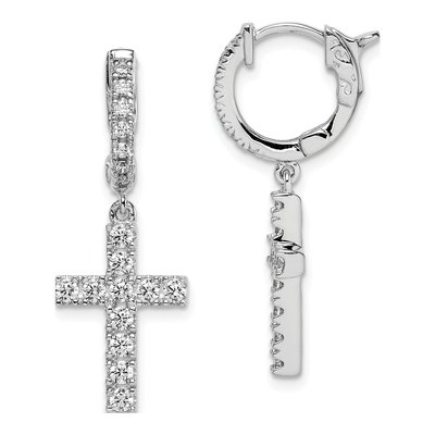 Sterling Silver CZ Cross Dangle Earrings