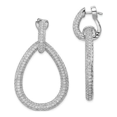 Sterling Silver CZ Pave Teardrop Dangle Earrings