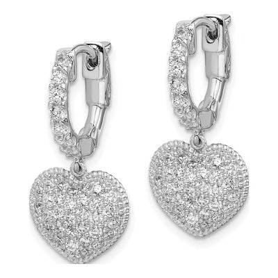 Sterling Silver CZ Pave Heart Dangle Earrings – view 3