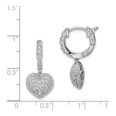 Sterling Silver CZ Pave Heart Dangle Earrings – view 5