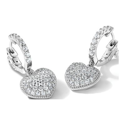 Sterling Silver CZ Pave Heart Dangle Earrings – view 6