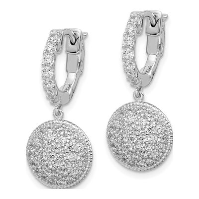 Sterling Silver CZ Pave Circle Dangle Earrings – view 3