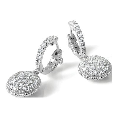Sterling Silver CZ Pave Circle Dangle Earrings – view 6
