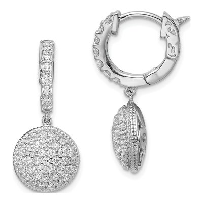 Sterling Silver CZ Pave Circle Dangle Earrings
