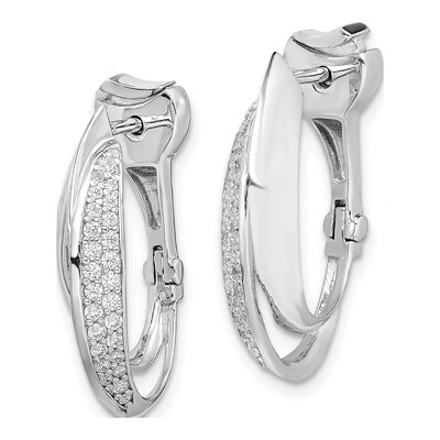 Sterling Silver 24mm CZ Pave Twisted Hoop Earrings – view 3