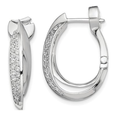 Sterling Silver 24mm CZ Pave Twisted Hoop Earrings