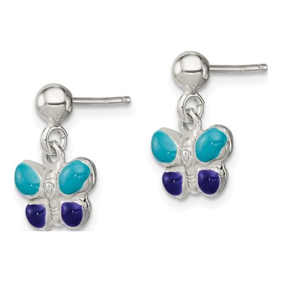 Girls' Sterling Silver Enamel Butterfly Earrings – view 3