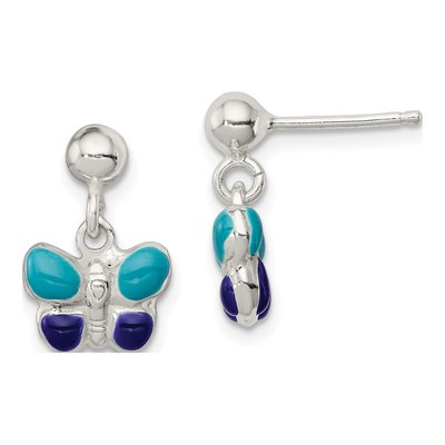 Sterling Silver Girls' Enamel Butterfly Dangle Earrings