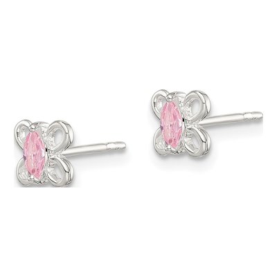 Sterling Silver Marquise CZ Girls' Butterfly Stud Earrings – view 3