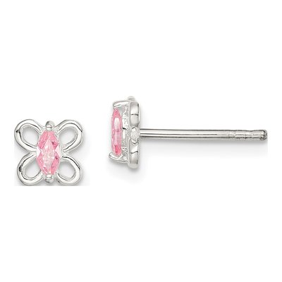 Sterling Silver Marquise CZ Girls' Butterfly Stud Earrings