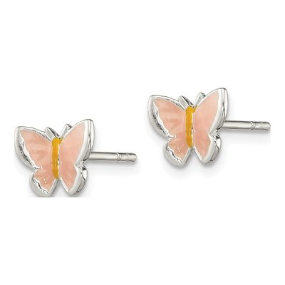 Sterling Silver Girls' Enamel Butterfly Stud Earrings – view 3