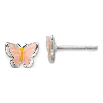 Sterling Silver Girls' Enamel Butterfly Stud Earrings