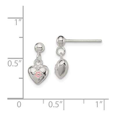 Sterling Silver Girls' Pink Enamel Heart Dangle Earrings – view 5