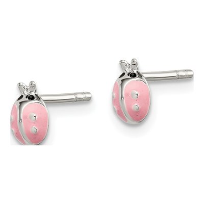 Sterling Silver Girls' Pink Enamel Ladybug Stud Earrings – view 3