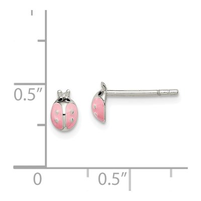Sterling Silver Girls' Pink Enamel Ladybug Stud Earrings – view 5
