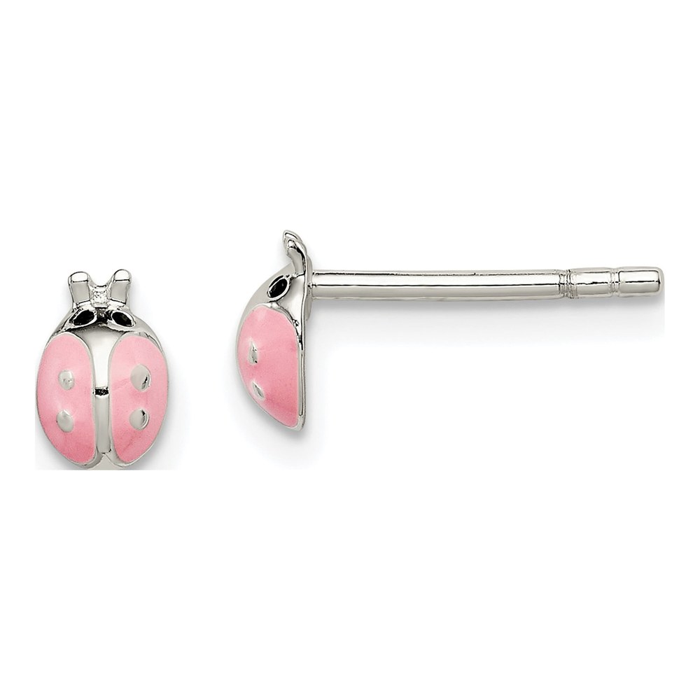 Girls' Sterling Silver Pink Enamel Ladybug Earrings
