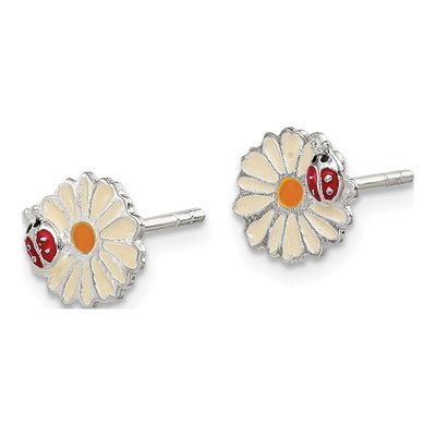 Sterling Silver Girls' Flower Ladybug Stud Earrings – view 3