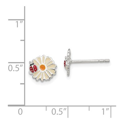 Sterling Silver Girls' Flower Ladybug Stud Earrings – view 5