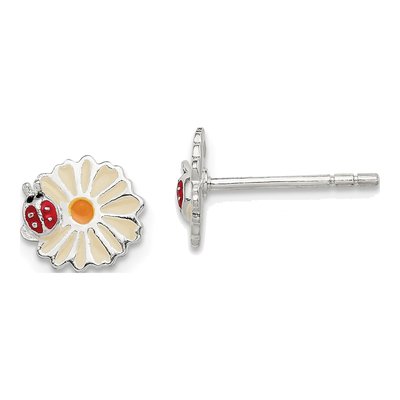 Sterling Silver Girls' Flower Ladybug Stud Earrings
