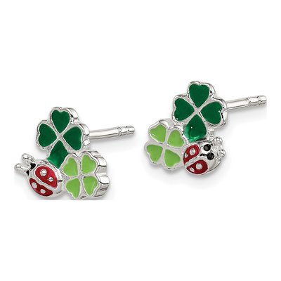 Sterling Silver Girls' Ladybug Clover Stud Earrings – view 3